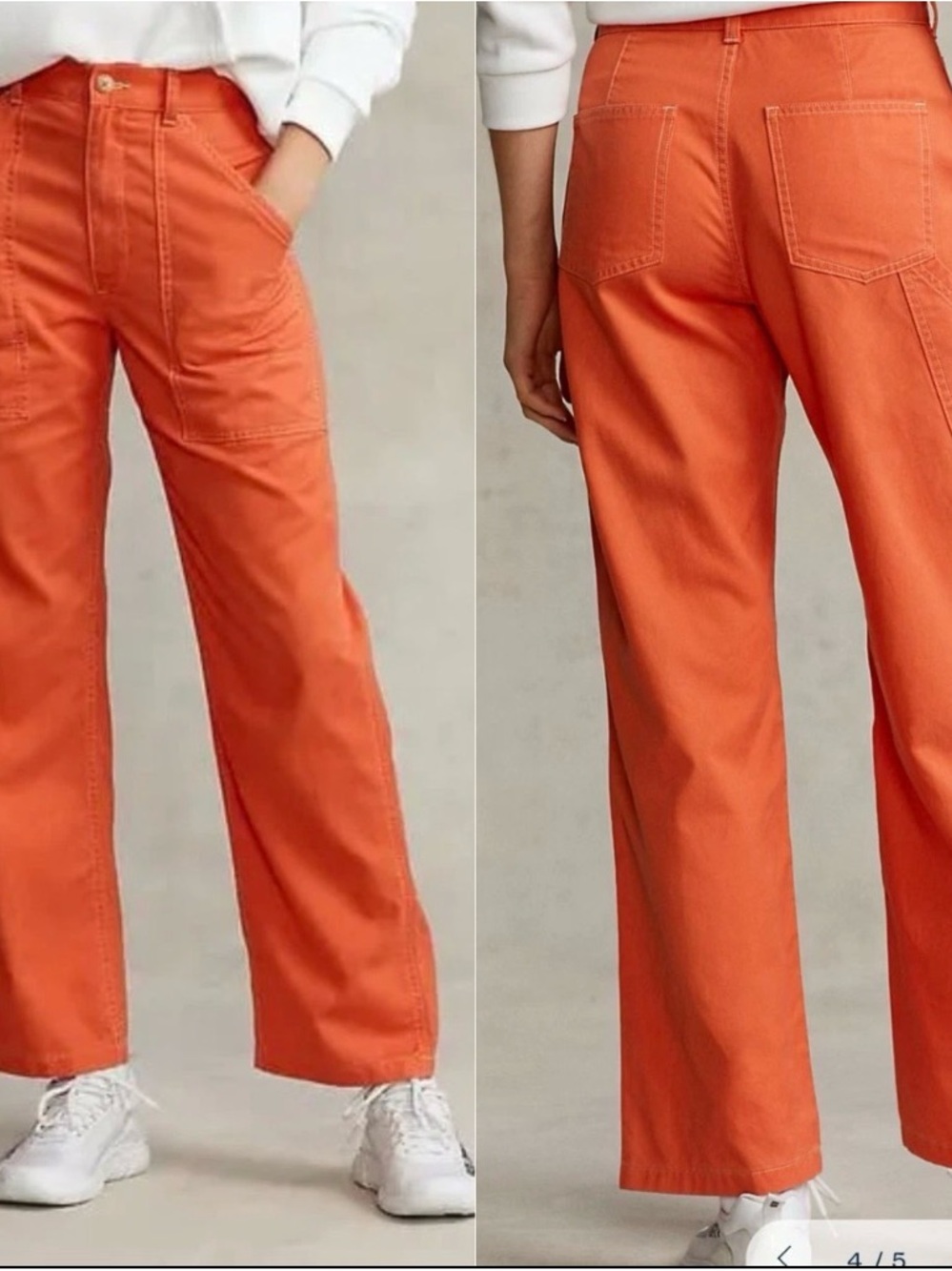 Polo Ralph Lauren Cotton Twill Utility Pant Women's 8 Orange Straight Fit-READ-
